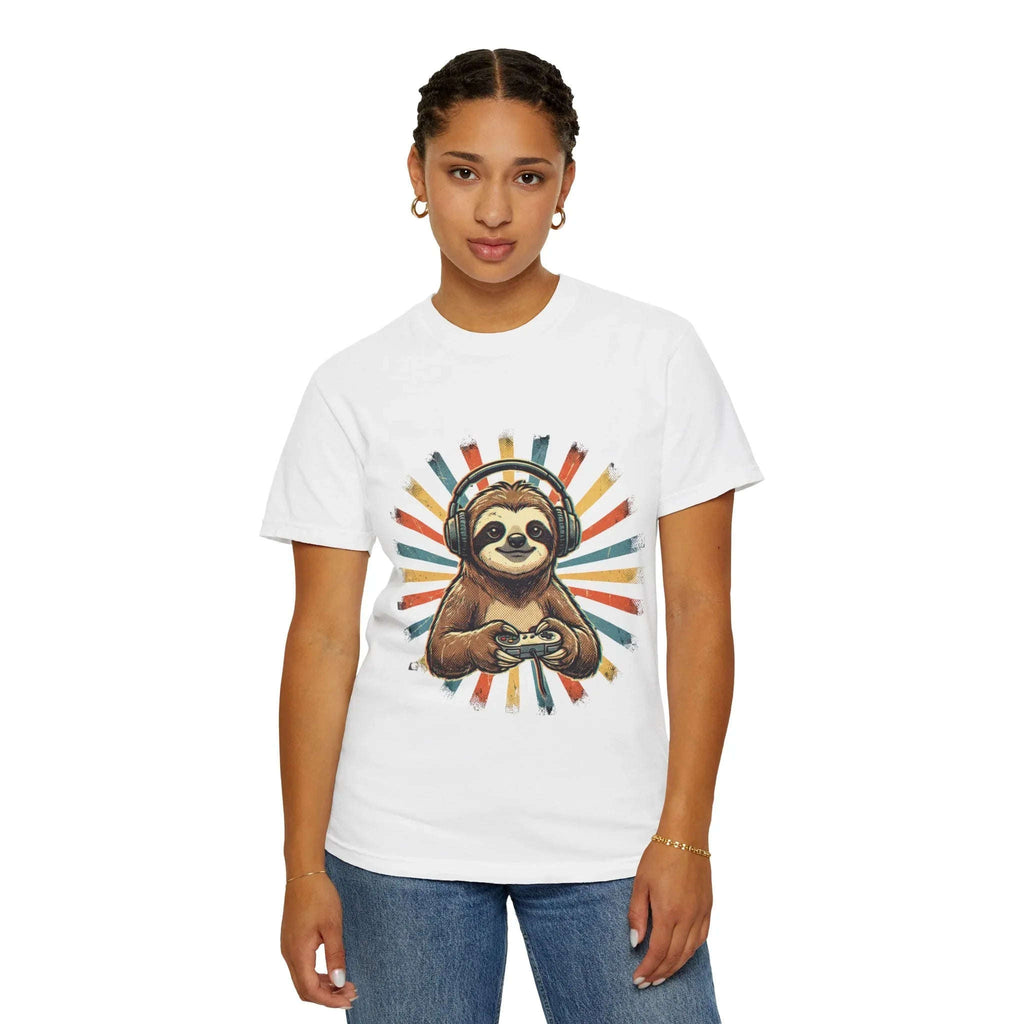 Retro Gaming Sloth Shirt, Sloth Headphones Controller Tee, Cute Gamer T-Shirt, Vintage Style Gaming Graphic, Game Night Gift