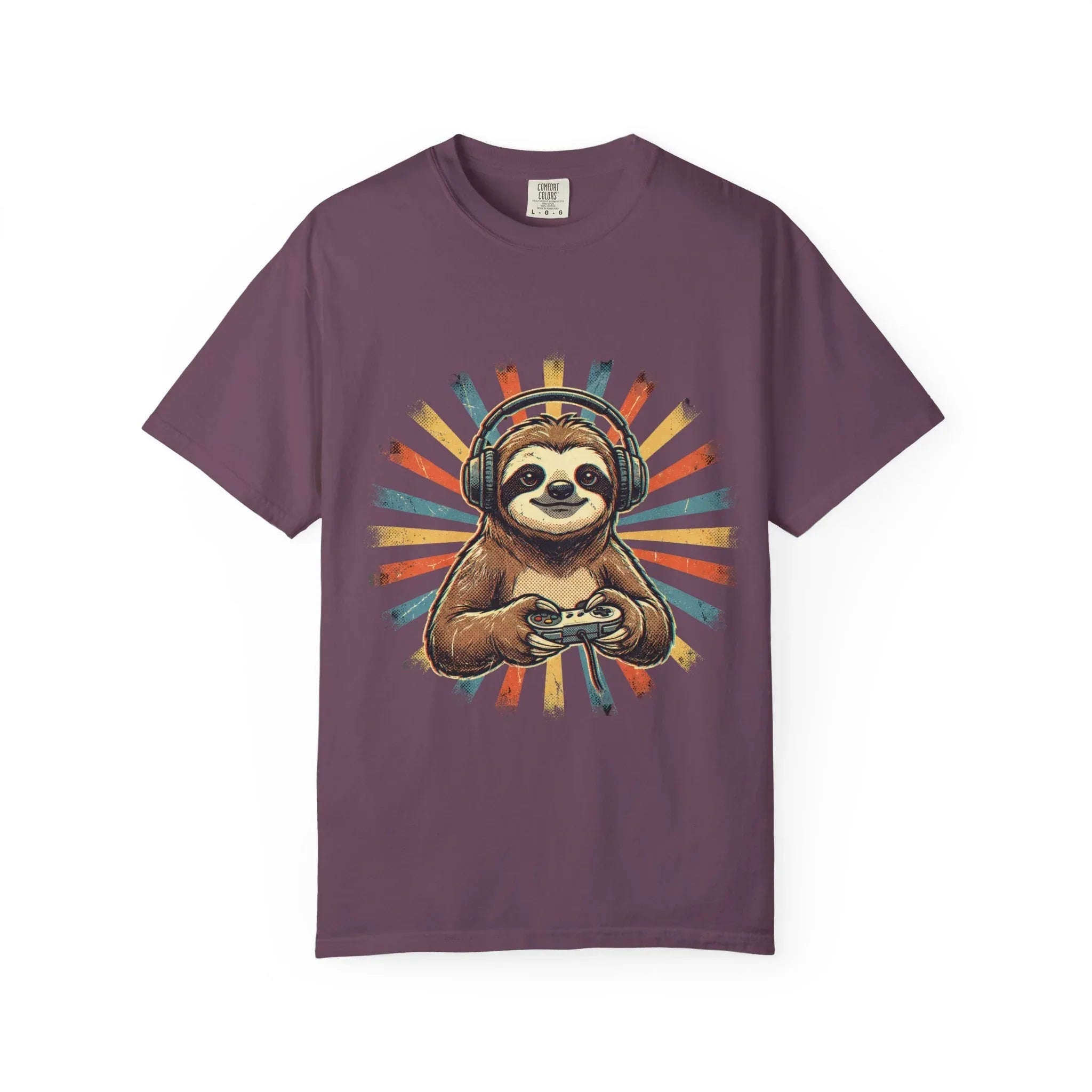 Retro Gaming Sloth Shirt, Sloth Headphones Controller Tee, Cute Gamer T-Shirt, Vintage Style Gaming Graphic, Game Night Gift Berry M