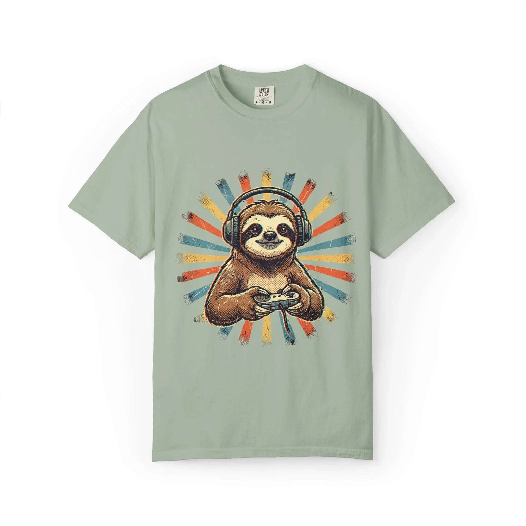 Retro Gaming Sloth Shirt, Sloth Headphones Controller Tee, Cute Gamer T-Shirt, Vintage Style Gaming Graphic, Game Night Gift Bay