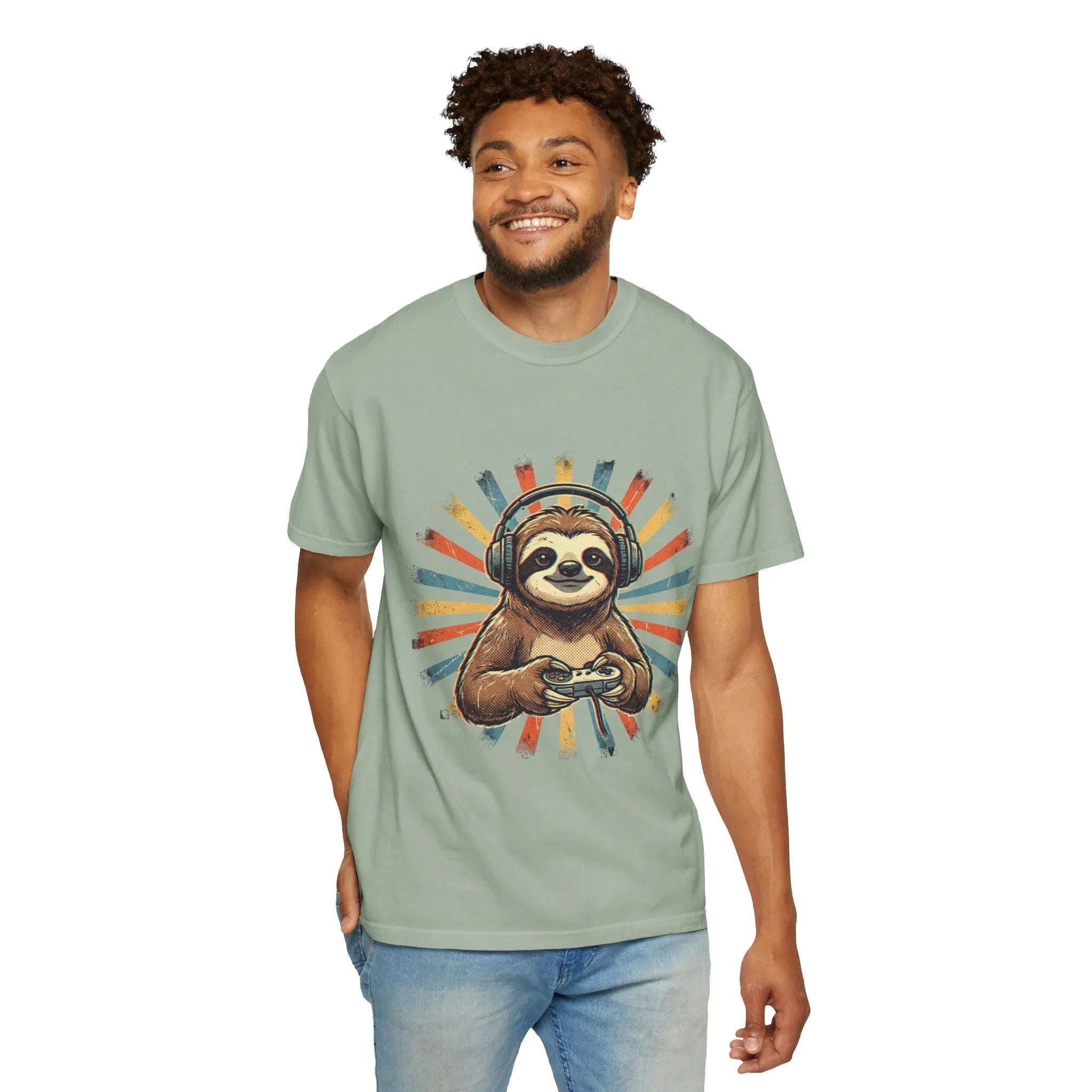 Retro Gaming Sloth Shirt, Sloth Headphones Controller Tee, Cute Gamer T-Shirt, Vintage Style Gaming Graphic, Game Night Gift