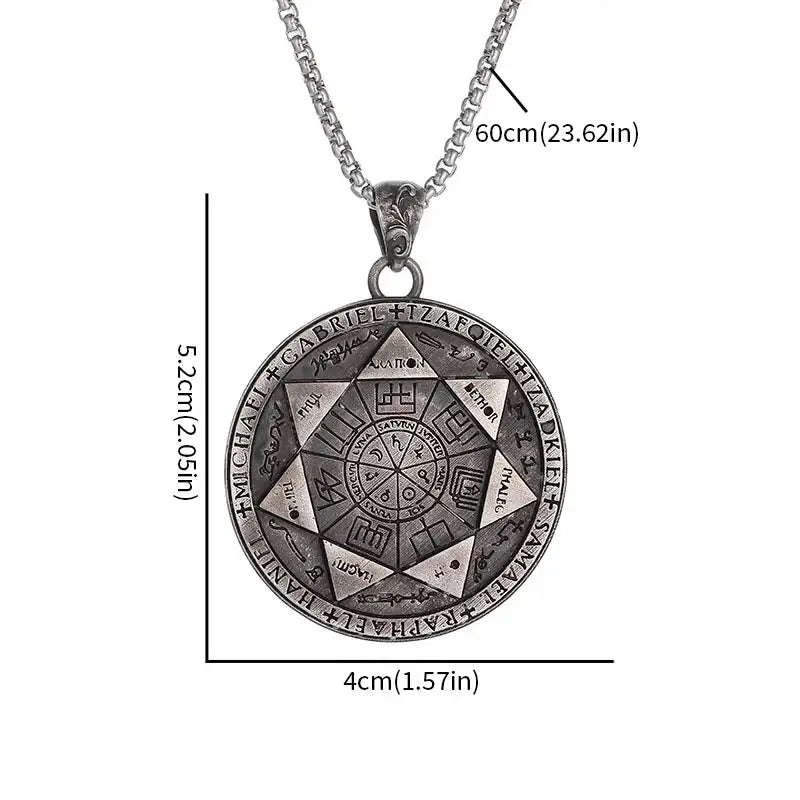 ✨ Retro Seven Angels Magic Circle Solomon's Seal Necklace Pendant – Personalized Lucky Amulet Men’s Punk Spiritual Jewelry