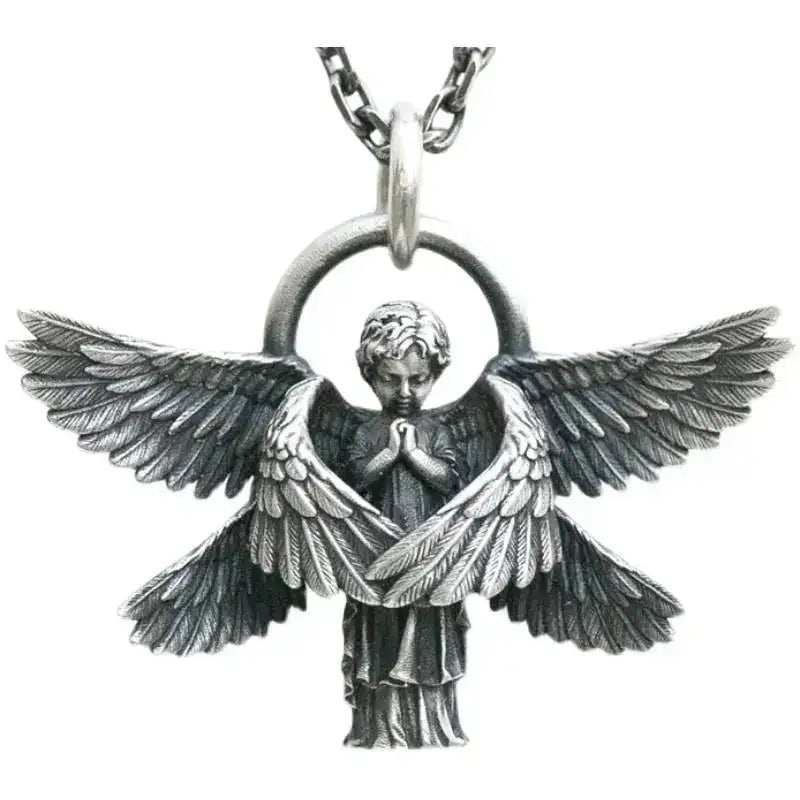 ✨ Retro Seven Angels Magic Circle Solomon's Seal Necklace Pendant – Personalized Lucky Amulet Men’s Punk Spiritual Jewelry AL18234-Silver