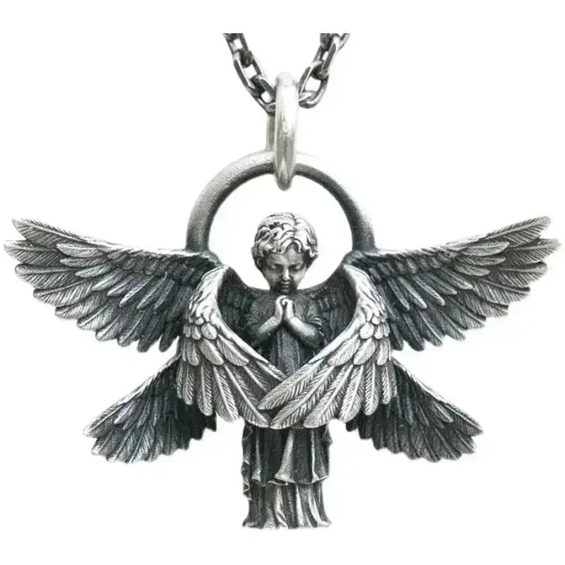 ✨ Retro Seven Angels Magic Circle Solomon's Seal Necklace Pendant – Personalized Lucky Amulet Men’s Punk Spiritual Jewelry AL18234-Silver