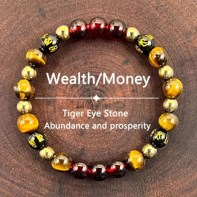 ✨ Retro Style Wealth Bracelet – 8mm Natural Stone Tiger Eye Beads – Perfect for Festival Parties and Daily Empowerment 18cm