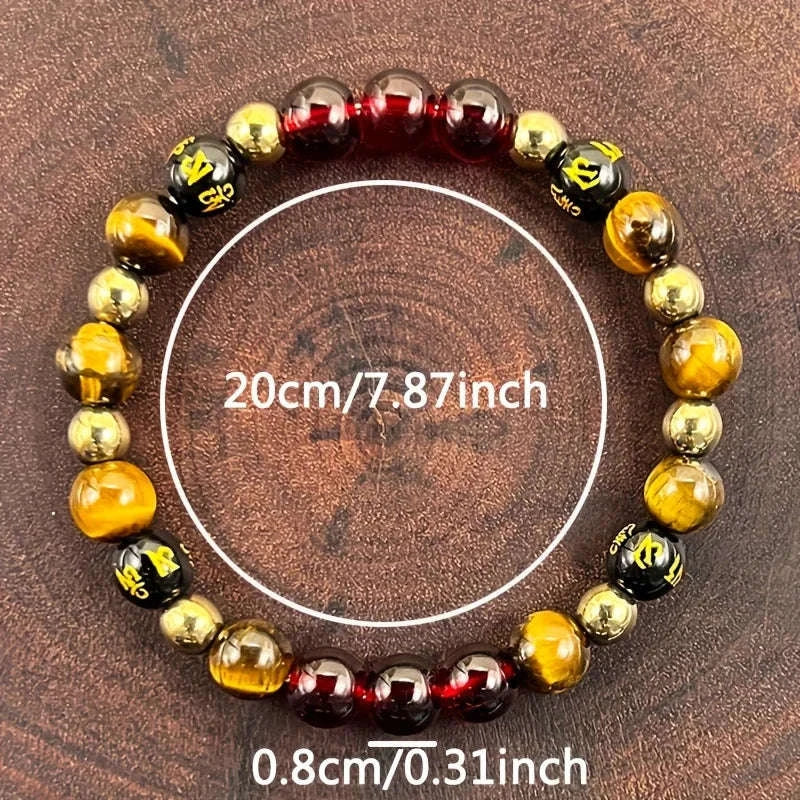 ✨ Retro Style Wealth Bracelet – 8mm Natural Stone Tiger Eye Beads – Perfect for Festival Parties and Daily Luck