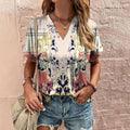 Retro Women’s Floral T-Shirt – Harajuku Style Short Sleeve V-Neck Casual Blouse S56VTX172