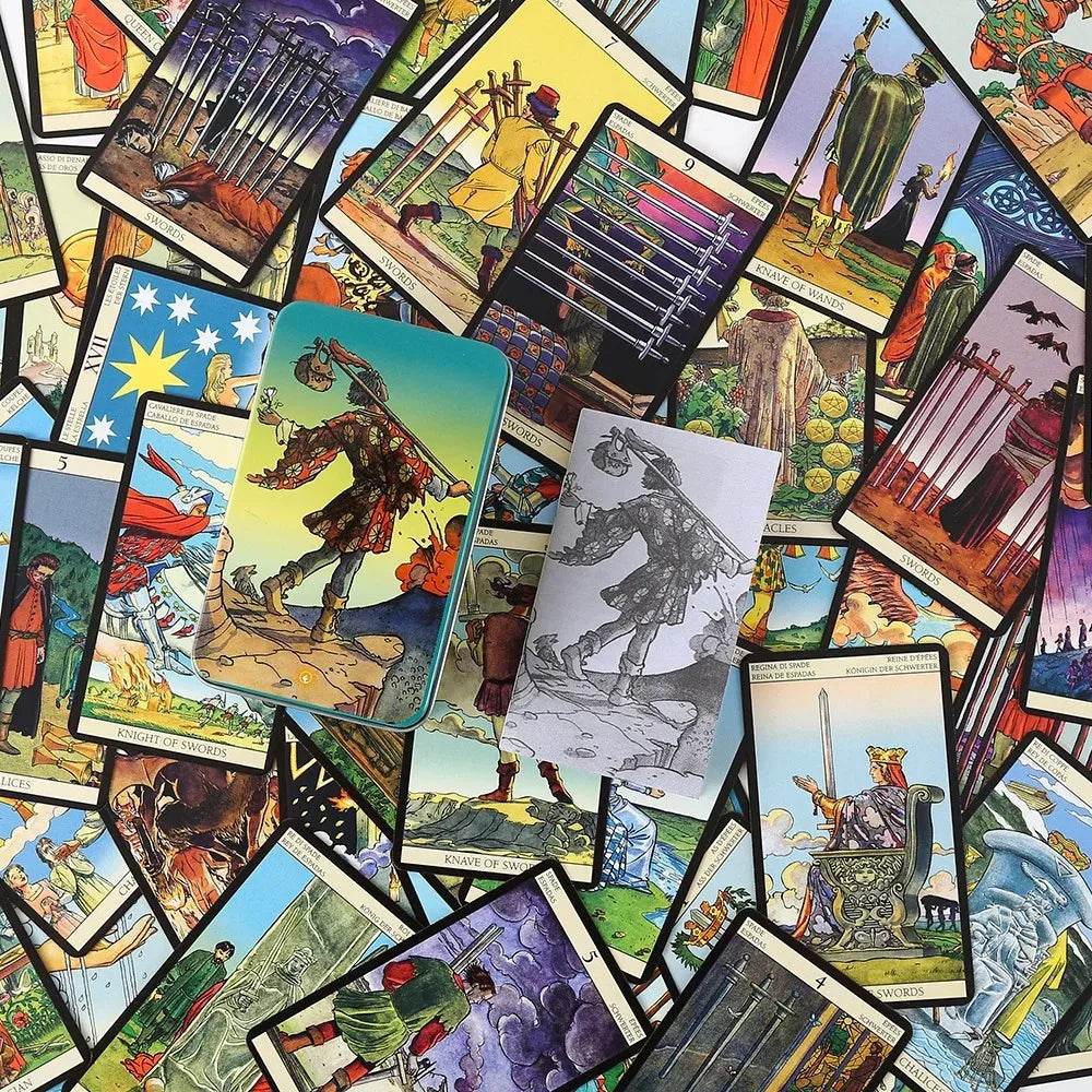 Metal Box Gilded Edition Back Rider Tarot Cards - Thai Blessing Co Tarot Deck with Guidebook | Classic Divination & Spiritual Board Game for Parties & Personal Use
