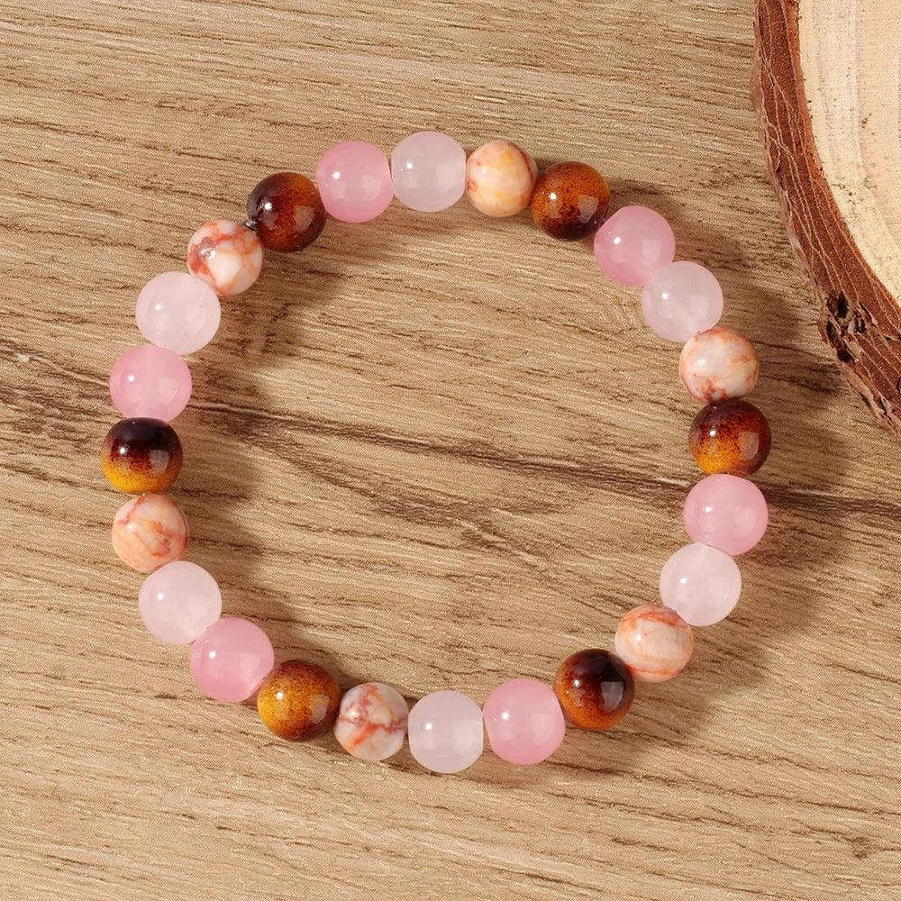 ✨ Romantic Natural Stone Tiger’s Eye Round Stretch Bracelet – Four Seasons Color Blocking – Vibrant Multicolor Brazaletes – Unisex Jewelry
