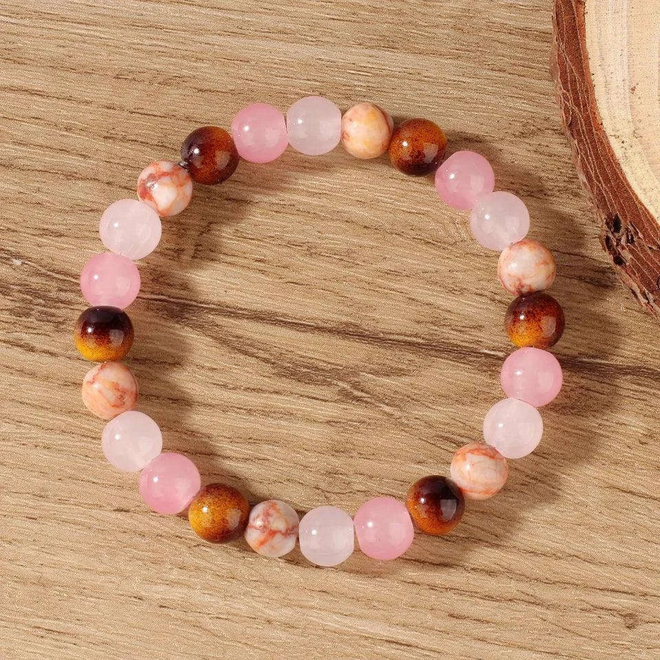 ✨ Romantic Natural Stone Tiger’s Eye Round Stretch Bracelet – Four Seasons Color Blocking – Vibrant Multicolor Brazaletes – Unisex Jewelry