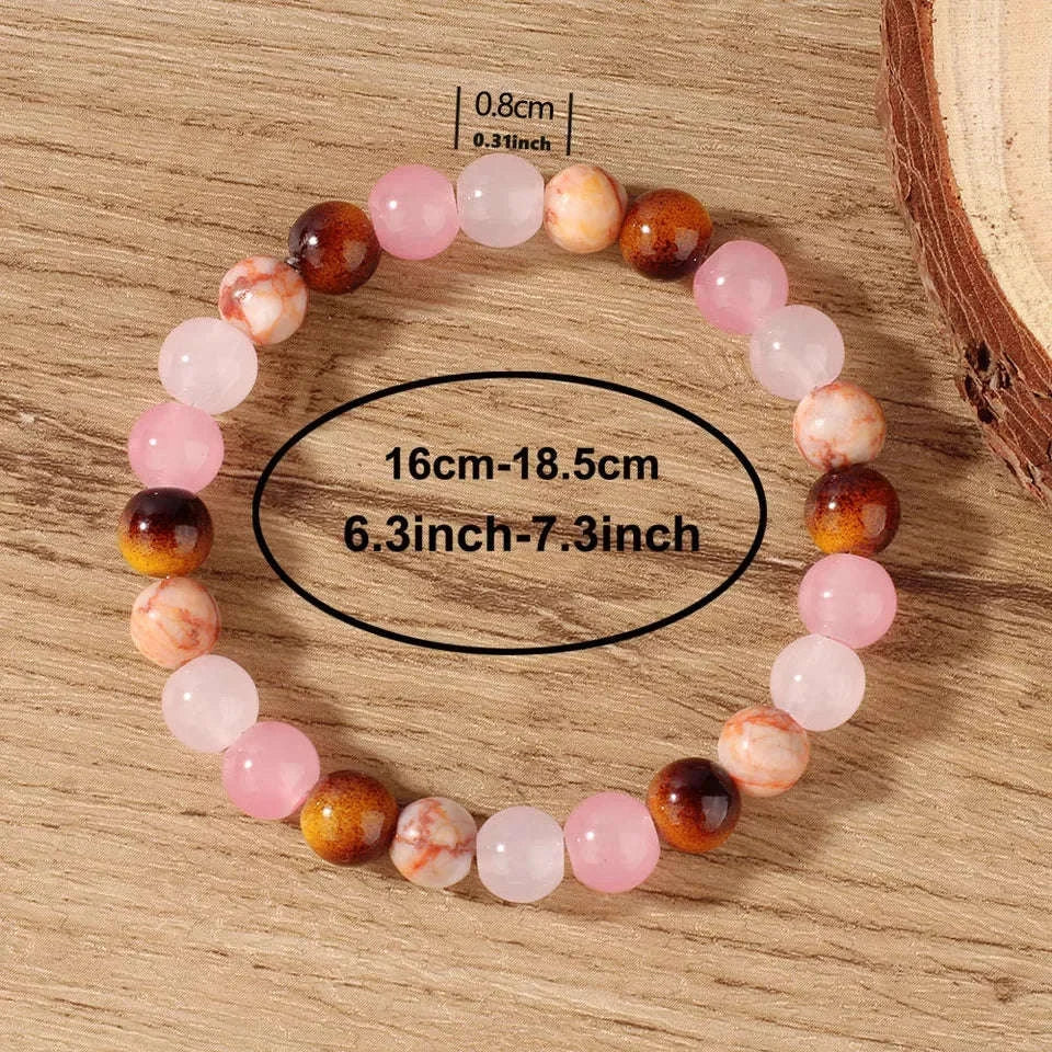 ✨ Romantic Natural Stone Tiger’s Eye Round Stretch Bracelet – Four Seasons Color Blocking – Vibrant Multicolor Brazaletes – Unisex Jewelry