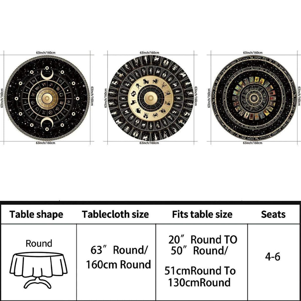 Round Zodiac Tarot Tablecloth - Waterproof Design for Spiritual Readings