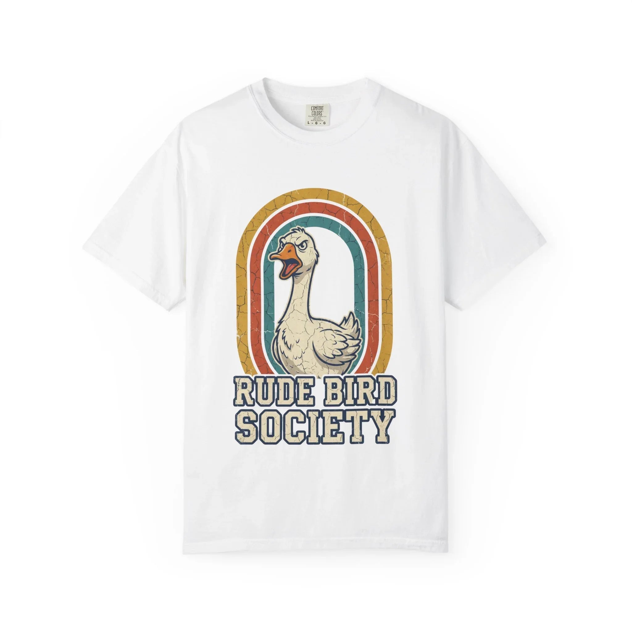 Rude Bird Society Goose Shirt, Retro Rainbow Tee, Funny Bird Humor T-Shirt, Vintage Distressed Graphic, Sarcastic Animal Gift