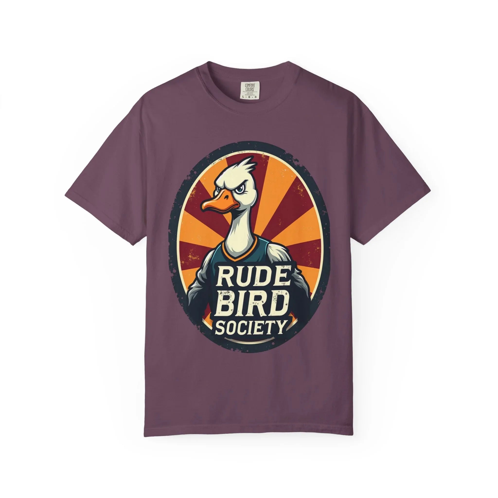 Rude Bird Society Shirt, Angry Goose Vintage Crest Tee, Retro Sunburst Graphic T-Shirt, Funny Duck Humor Gift, Sarcastic Animal Berry M