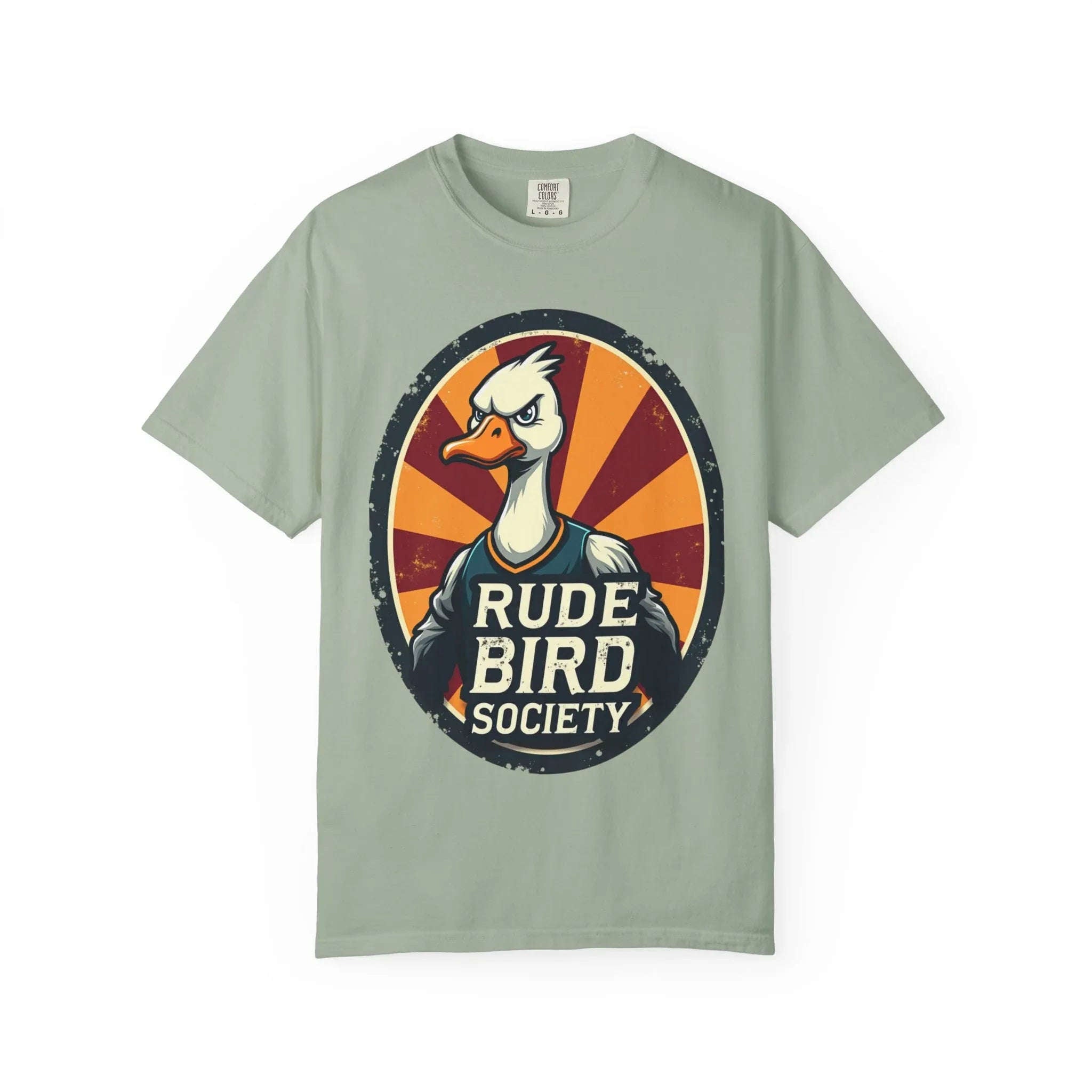 Rude Bird Society Shirt, Angry Goose Vintage Crest Tee, Retro Sunburst Graphic T-Shirt, Funny Duck Humor Gift, Sarcastic Animal Bay