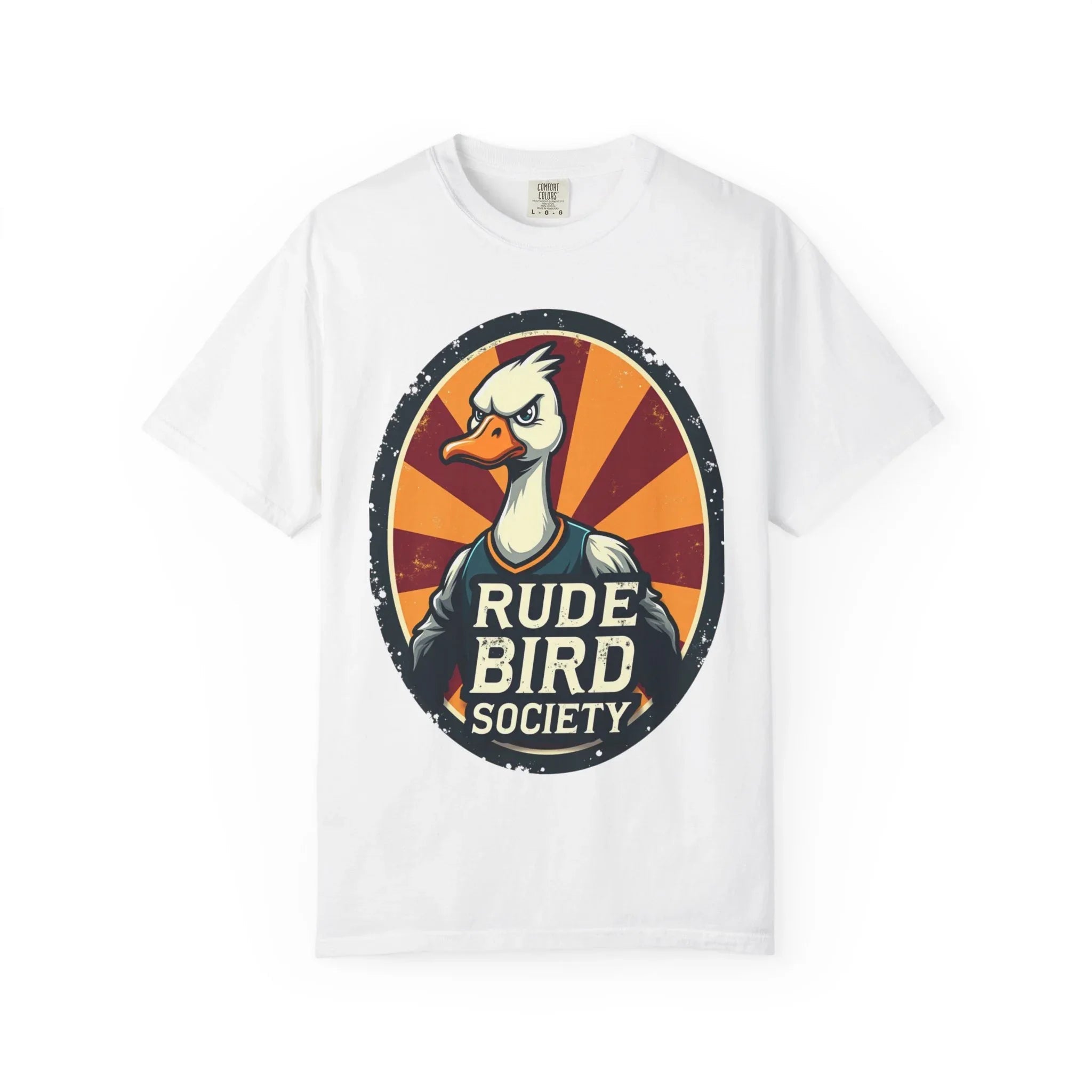 Rude Bird Society Shirt, Angry Goose Vintage Crest Tee, Retro Sunburst Graphic T-Shirt, Funny Duck Humor Gift, Sarcastic Animal