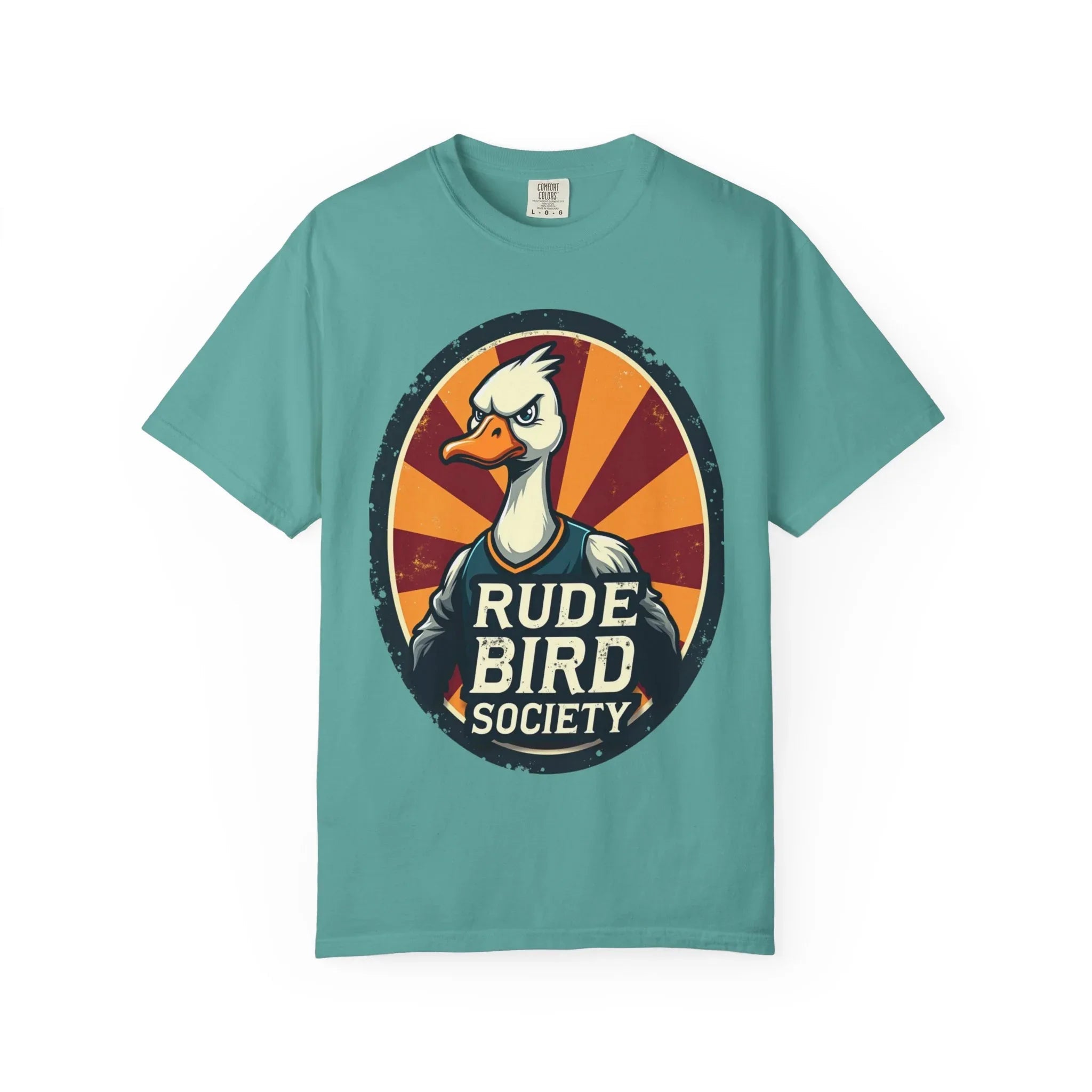 Rude Bird Society Shirt, Angry Goose Vintage Crest Tee, Retro Sunburst Graphic T-Shirt, Funny Duck Humor Gift, Sarcastic Animal Seafoam