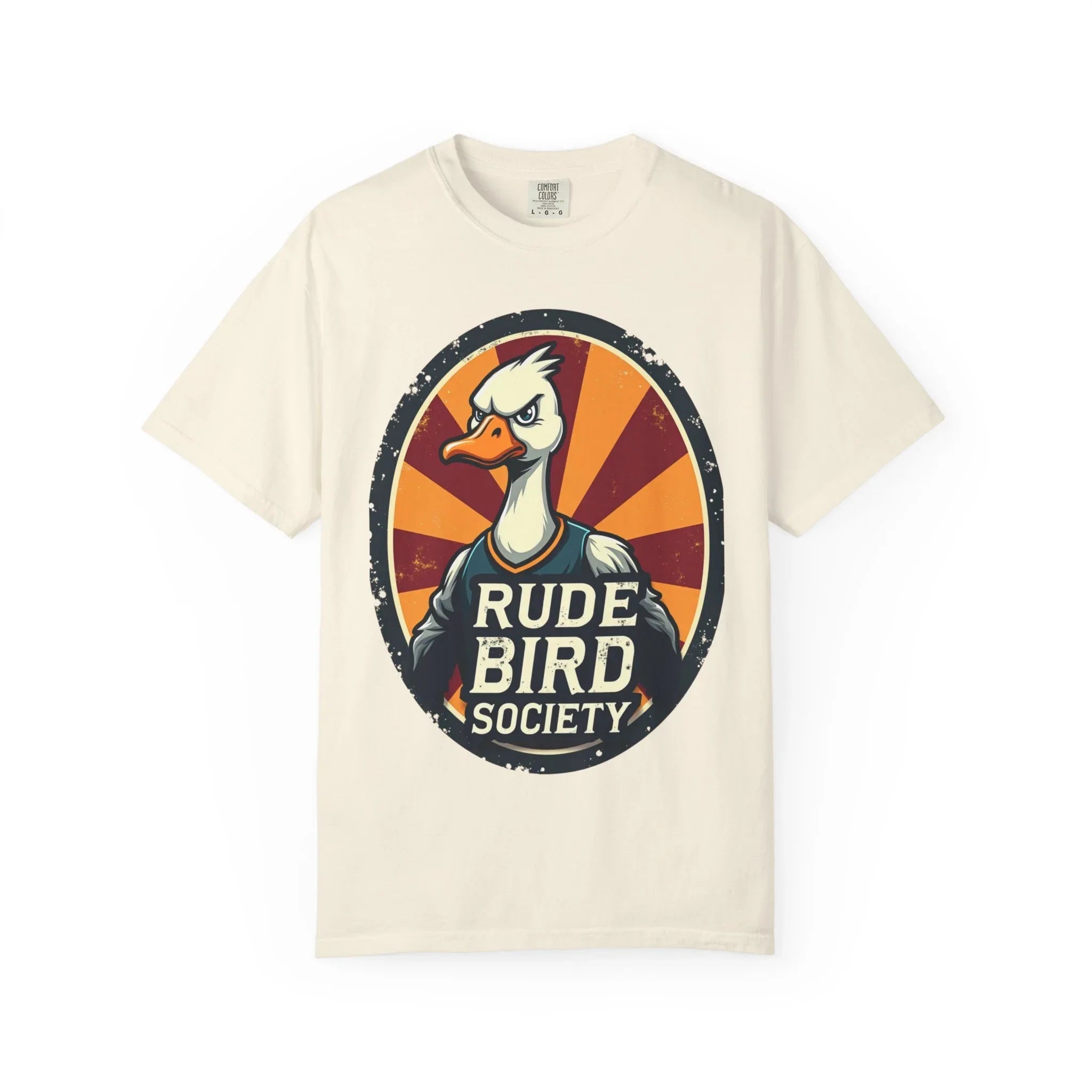 Rude Bird Society Shirt, Angry Goose Vintage Crest Tee, Retro Sunburst Graphic T-Shirt, Funny Duck Humor Gift, Sarcastic Animal Ivory
