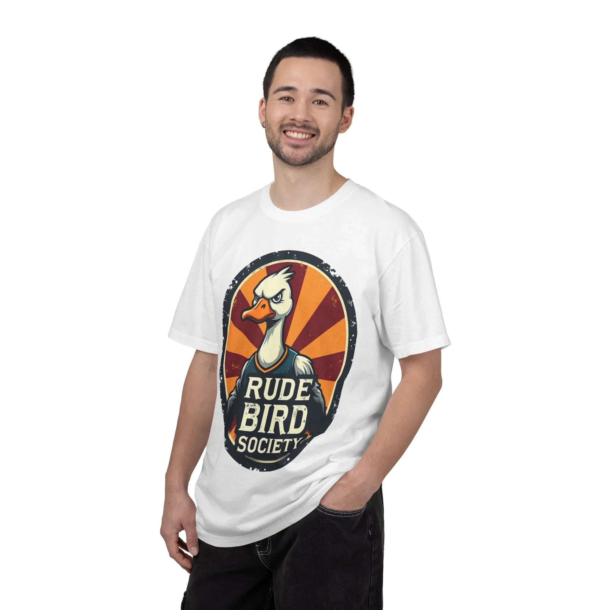 Rude Bird Society Shirt, Angry Goose Vintage Crest Tee, Retro Sunburst Graphic T-Shirt, Funny Duck Humor Gift, Sarcastic Animal