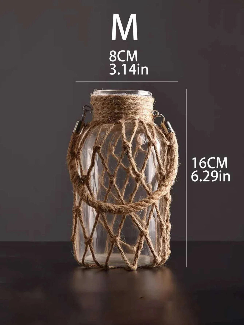 🌿Rustic Hanging Glass Vase with Hemp Rope Net – Handmade Transparent Glass Holder for Dried Flowers and Boho Home Décor