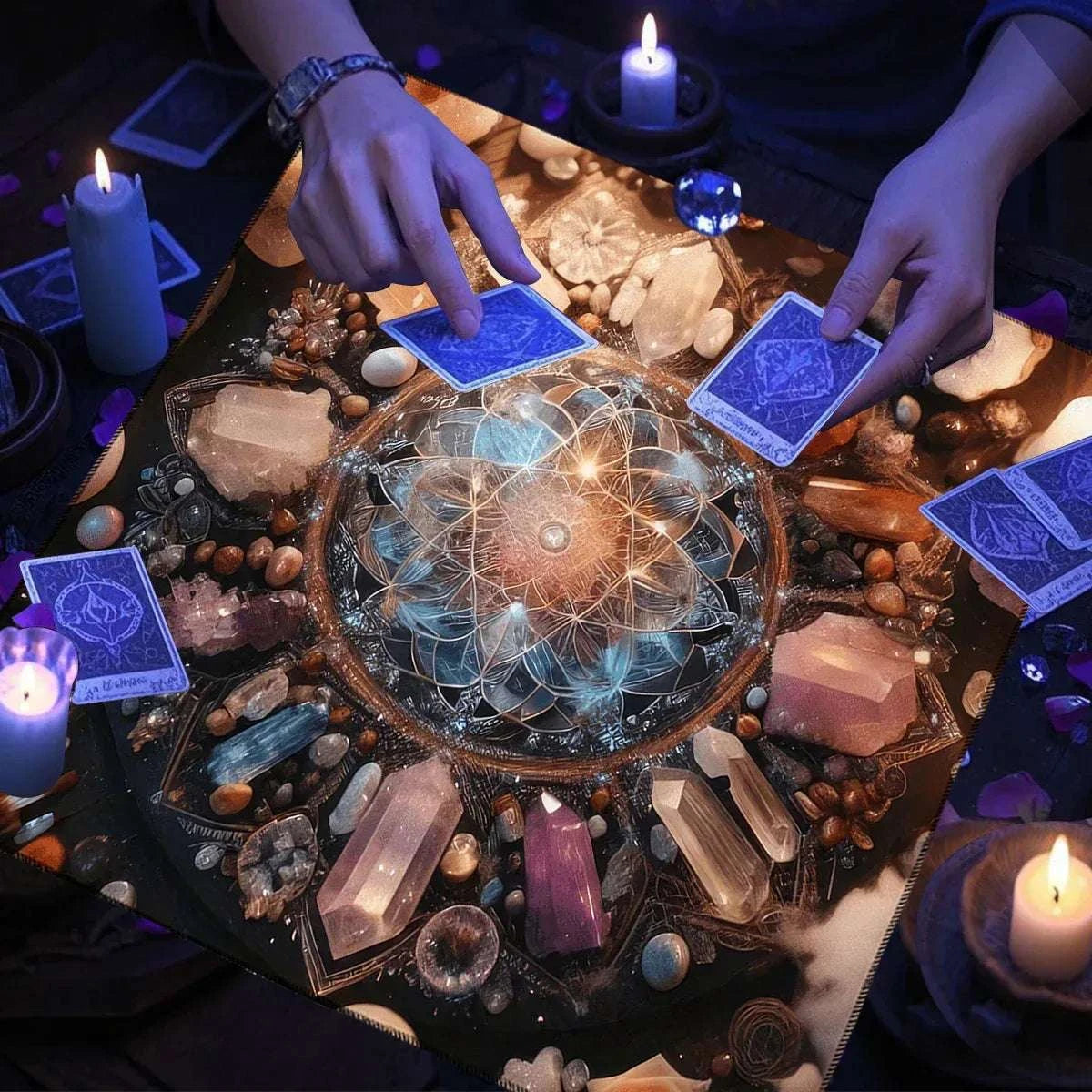 🌸 Sacred Flower Of Life Tarot Tablecloth – 100% Polyester with Geometric Spiritual Design for Divination and Rituals