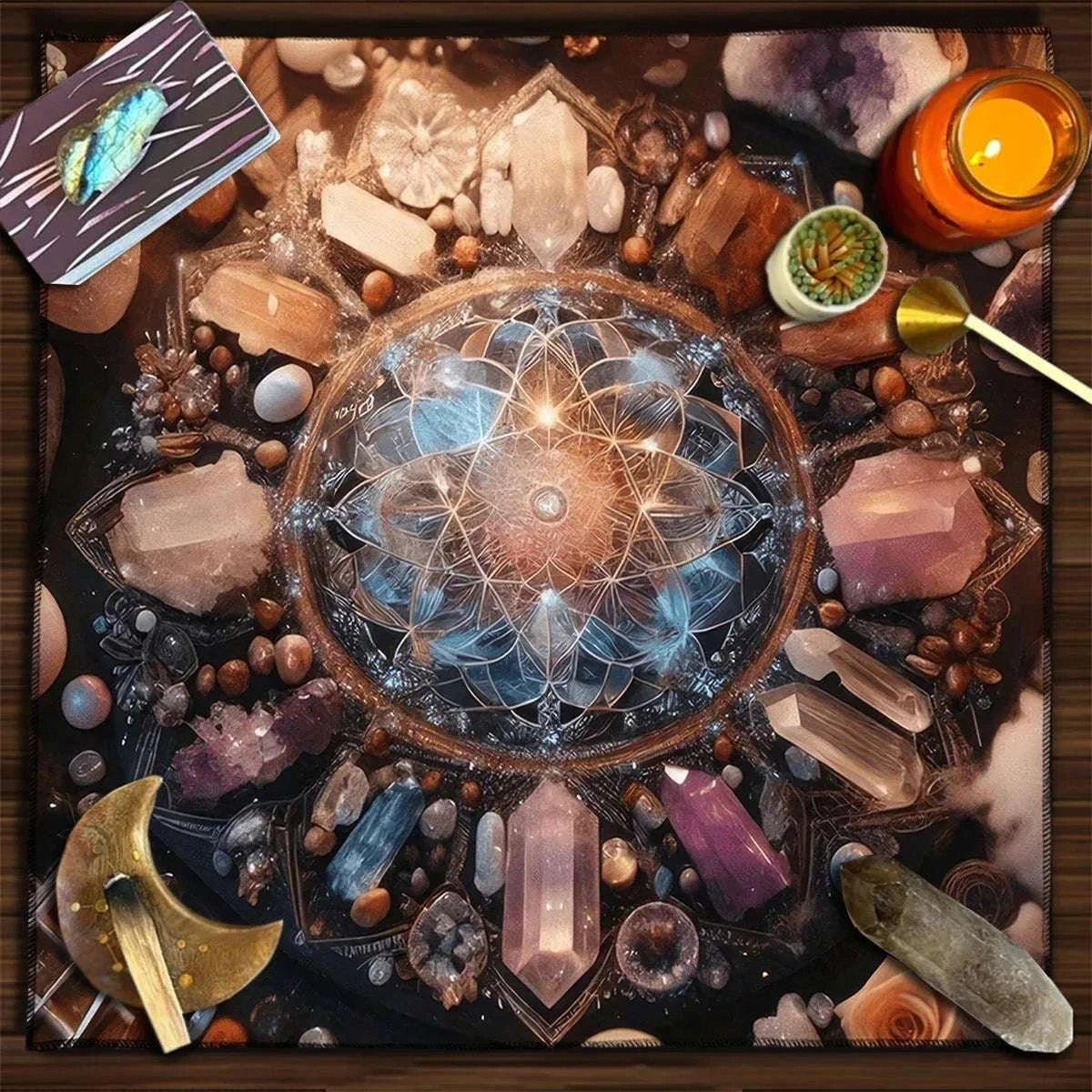 🌸 Sacred Flower Of Life Tarot Tablecloth – 100% Polyester with Geometric Spiritual Design for Divination and Rituals TLB (901)