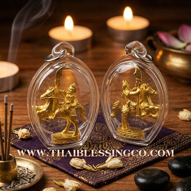 🏮 Sacred "God Guan Yu" (God of War & Loyalty) – Gold-Plated Samrit: Song Nam 57 Edition by Luang Pu Khi, Wat Si Lamyong (2014) – Now Professionally Encased in a Waterproof Frame for Absolute Authority and Unshakable Protection!
