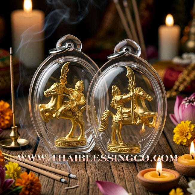 🏮 Sacred "God Guan Yu" (God of War & Loyalty) – Gold-Plated Samrit: Song Nam 57 Edition by Luang Pu Khi, Wat Si Lamyong (2014) – Now Professionally Encased in a Waterproof Frame for Absolute Authority and Unshakable Protection!