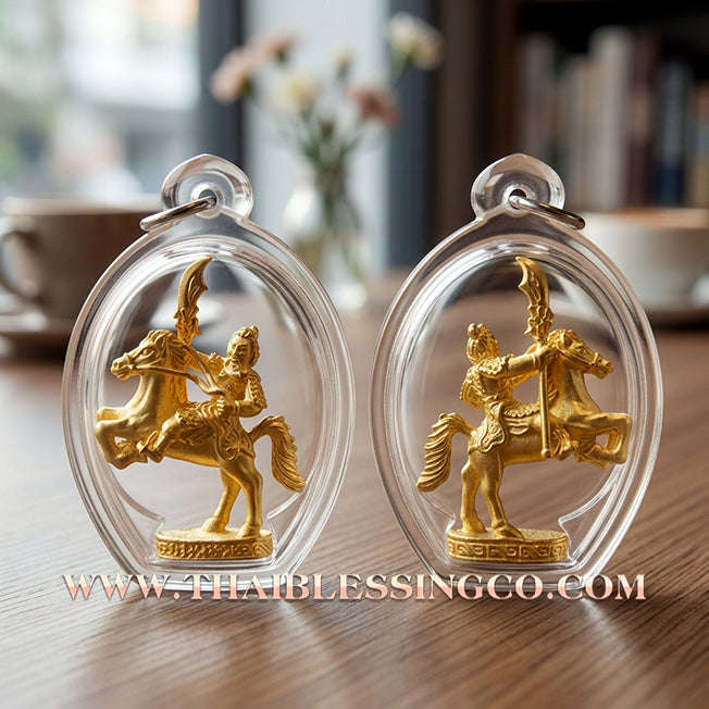 🏮 Sacred "God Guan Yu" (God of War & Loyalty) – Gold-Plated Samrit: Song Nam 57 Edition by Luang Pu Khi, Wat Si Lamyong (2014) – Now Professionally Encased in a Waterproof Frame for Absolute Authority and Unshakable Protection!