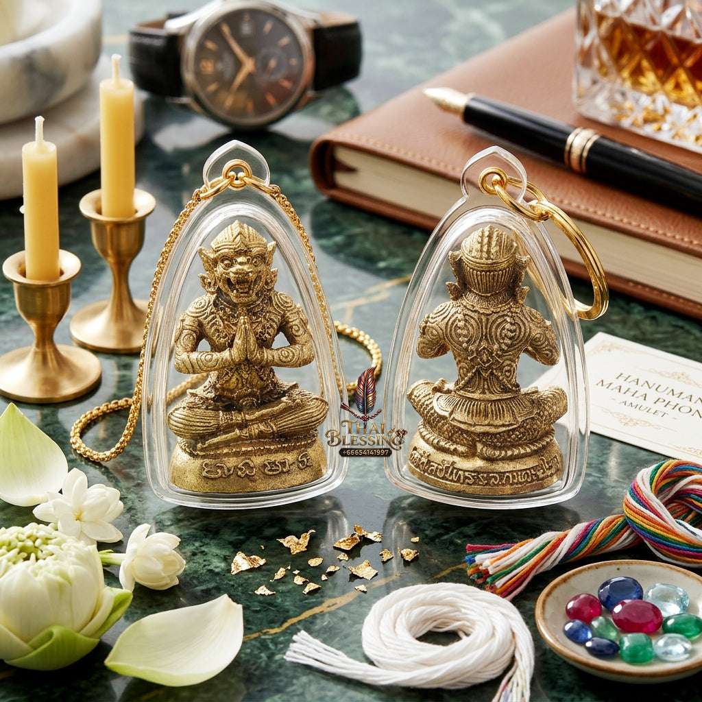 ✨ Sacred "Hanuman Casting Spells" Amulet: Alpaca Silver, Filled with Holy Relics & Embedded Silver Takrut – Consecrated by LP Yaem (Wat Sam Ngam) & LP Up (Wat Thong Sai), 2004 Thai Blessing Co By RURUECHA