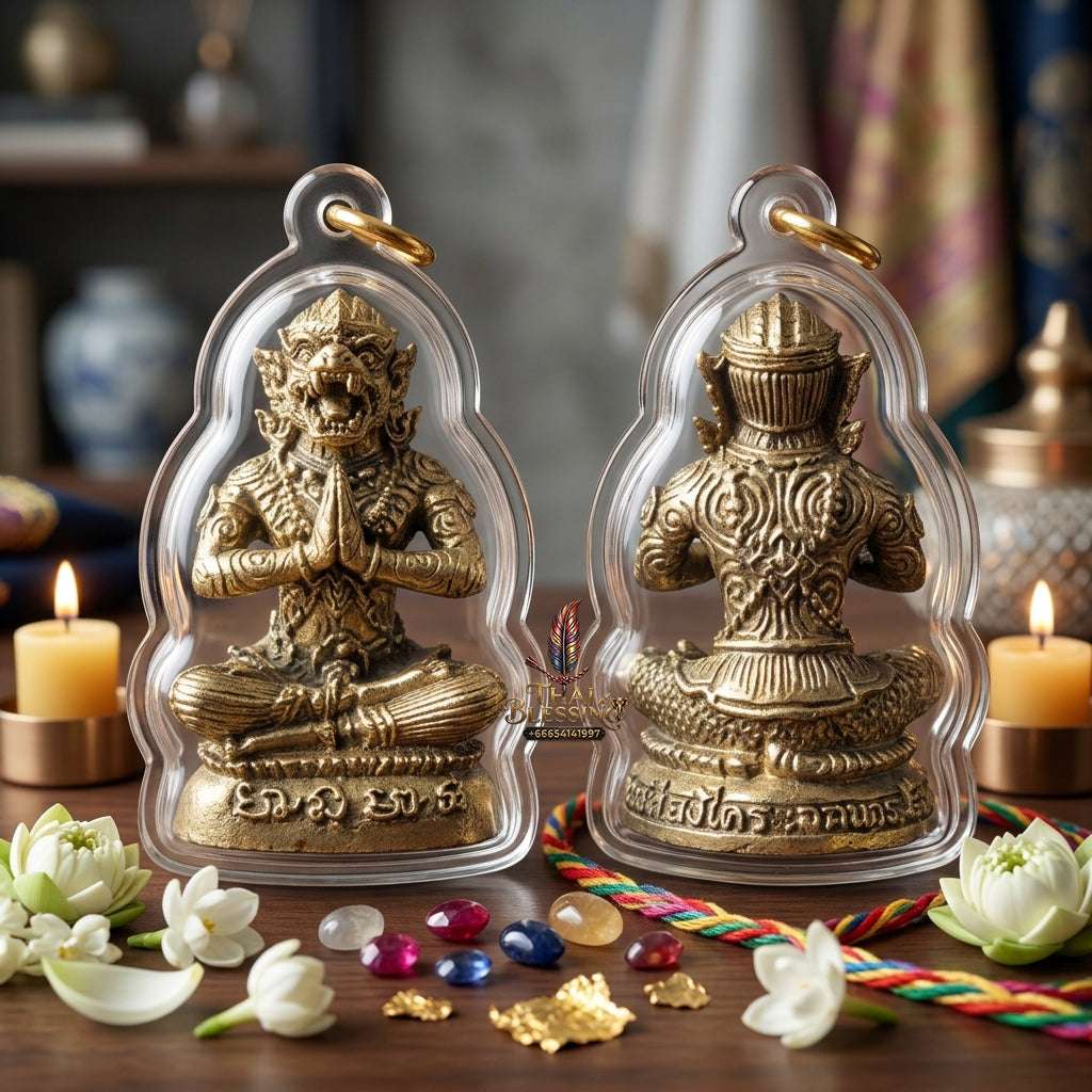 ✨ Sacred "Hanuman Casting Spells" Amulet: Alpaca Silver, Filled with Holy Relics & Embedded Silver Takrut – Consecrated by LP Yaem (Wat Sam Ngam) & LP Up (Wat Thong Sai), 2004 Thai Blessing Co By RURUECHA