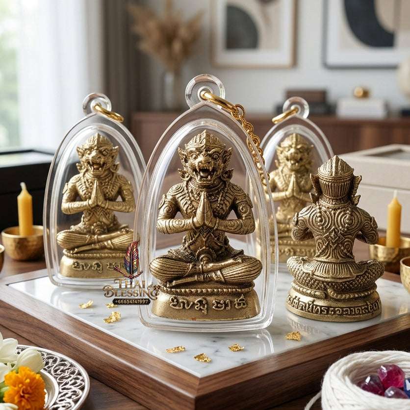 ✨ Sacred "Hanuman Casting Spells" Amulet: Alpaca Silver, Filled with Holy Relics & Embedded Silver Takrut – Consecrated by LP Yaem (Wat Sam Ngam) & LP Up (Wat Thong Sai), 2004 Thai Blessing Co By RURUECHA