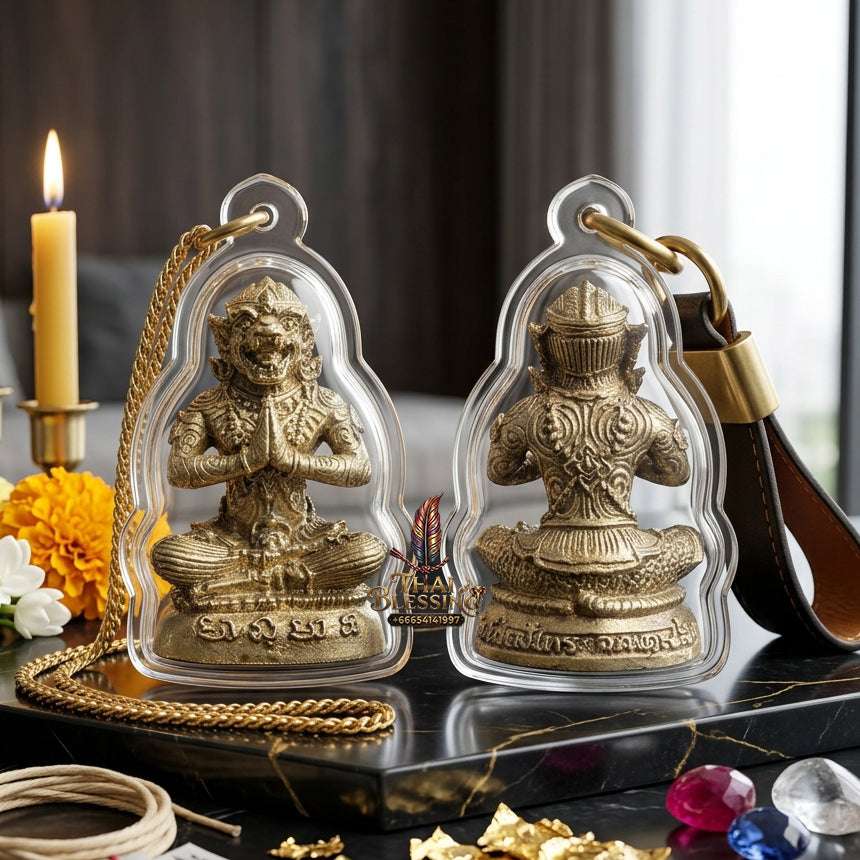 ✨ Sacred "Hanuman Casting Spells" Amulet: Alpaca Silver, Filled with Holy Relics & Embedded Silver Takrut – Consecrated by LP Yaem (Wat Sam Ngam) & LP Up (Wat Thong Sai), 2004 Thai Blessing Co By RURUECHA