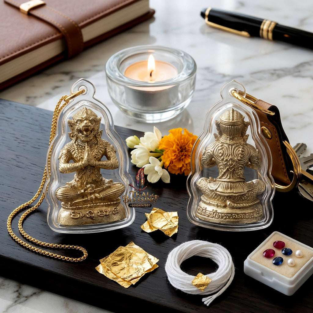 ✨ Sacred "Hanuman Casting Spells" Amulet: Alpaca Silver, Filled with Holy Relics & Embedded Silver Takrut – Consecrated by LP Yaem (Wat Sam Ngam) & LP Up (Wat Thong Sai), 2004 Thai Blessing Co By RURUECHA
