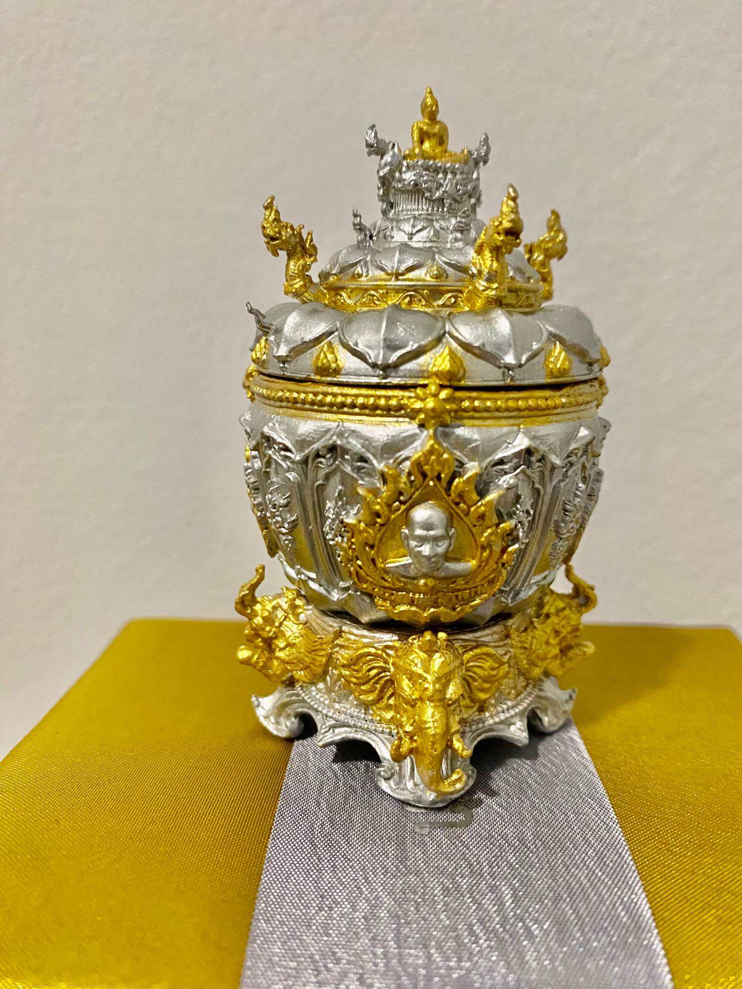 Sacred holy water bowl Boromkhru Edition with intricate silver and gold details for spiritual practices