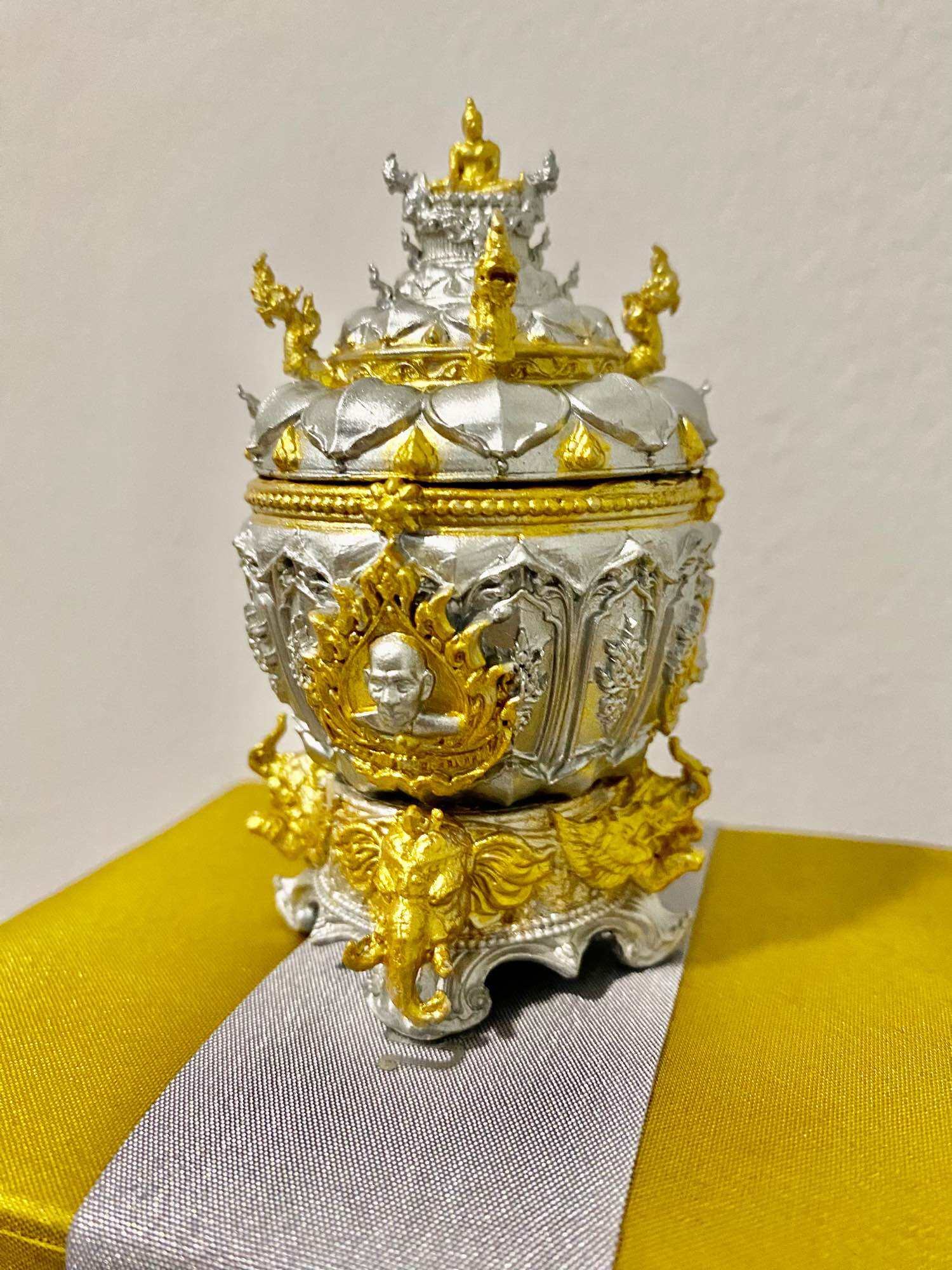 Elegant Sacred holy water bowl Boromkhru Edition with intricate silver and gold detailing for spiritual practices