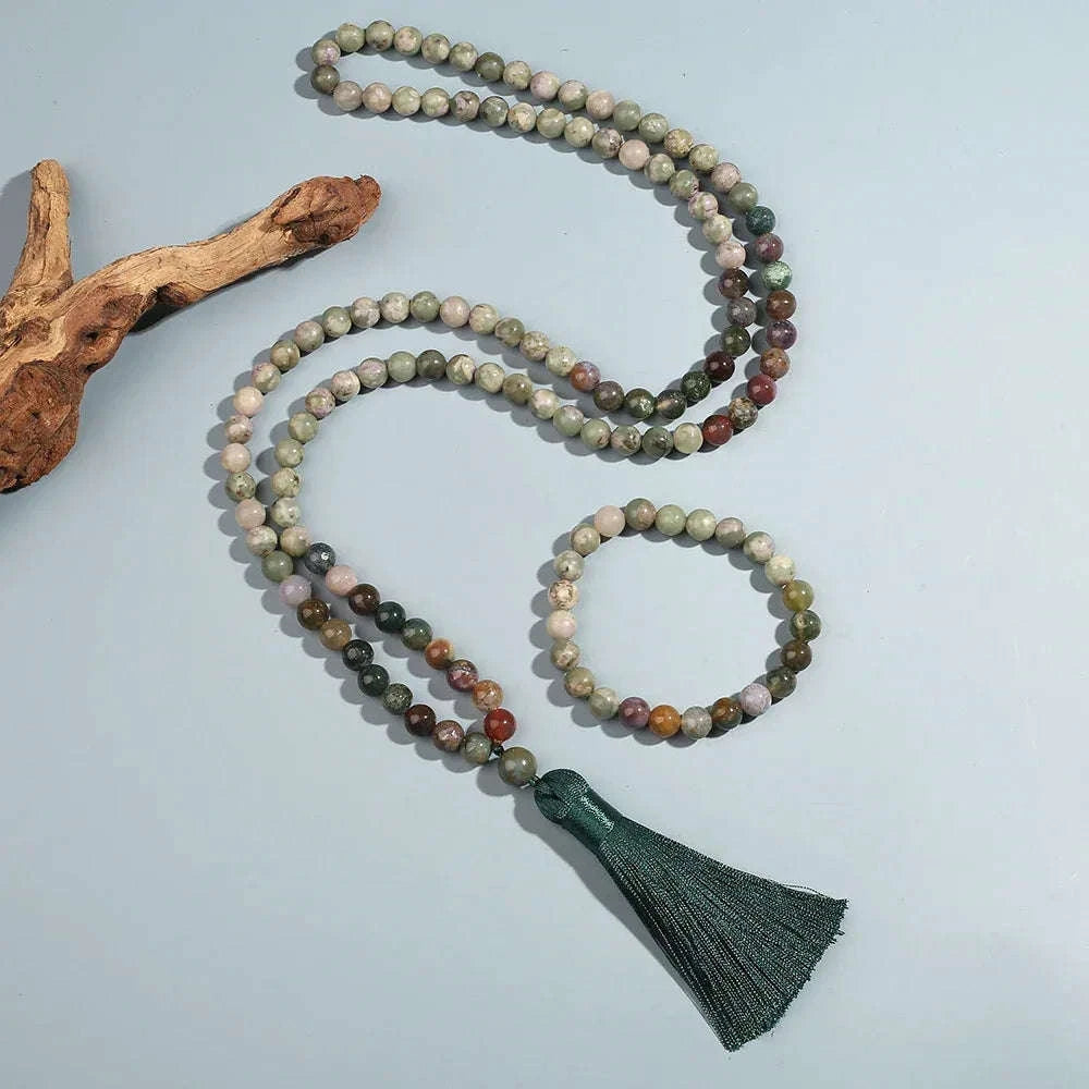 🌿 Sacred Indian Onyx 108 Mala Beads (8mm): The Stone of Strength & Memory – Healing Meditation Necklace, Yoga Prayer Rosary & Japamala Set Set