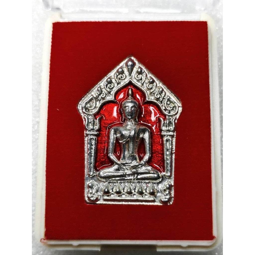 Sacred Khun Paen Amulet with Sleeping Tiger by Luang Por Prasoot, Wat Nai Tao, Trang - Magnet for Charm, Wealth, and Power Silver plated with red enamel