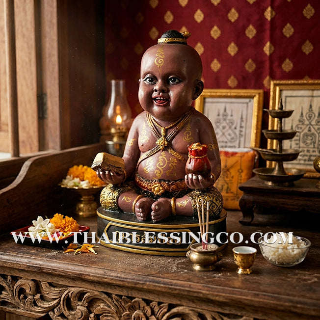 👶 Sacred "Kuman Som Poi" (Spirit Child of Divine Cleansing) – Altar Resin Edition: Som Wang (Fulfillment) Batch – Kruba Nong, Wat Uthai Tharam – The Divine Engine for Rapid Fulfillment, Purified Luck, and Unstoppable Life Elevation!