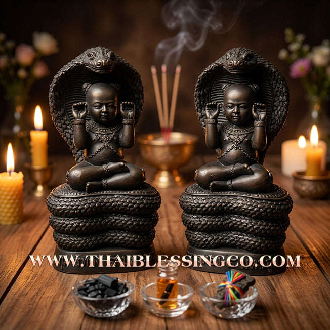 🔥 Sacred "Kuman Thong 4 Maha Phut" (The Four Elemental Spirits) – Obsidian Black Altar Edition: Luang Phor Khlaew, Wat Ruang Wet Mongkhon (2025) – The Ultimate Engine for Absolute Wealth, Sovereign Command, and Unstoppable Life Elevation!