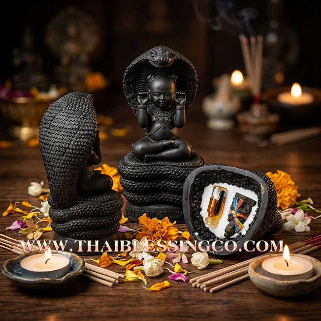 🔥 Sacred "Kuman Thong 4 Maha Phut" (The Four Elemental Spirits) – Obsidian Black Altar Edition: Luang Phor Khlaew, Wat Ruang Wet Mongkhon (2025) – The Ultimate Engine for Absolute Wealth, Sovereign Command, and Unstoppable Life Elevation!