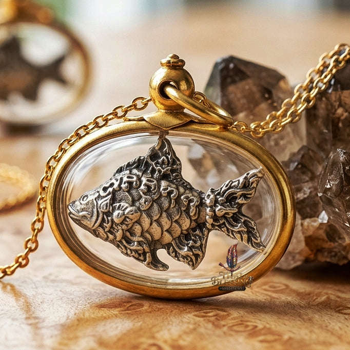 Sacred Lucky Carp Wealth Attraction Amulet (White Gold) – Luang Pu Maen Thai Blessing Co By RURUECHA