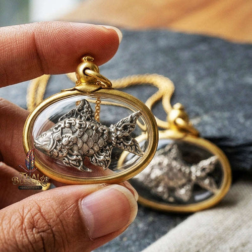 Sacred Lucky Carp Wealth Attraction Amulet (White Gold) – Luang Pu Maen Thai Blessing Co By RURUECHA