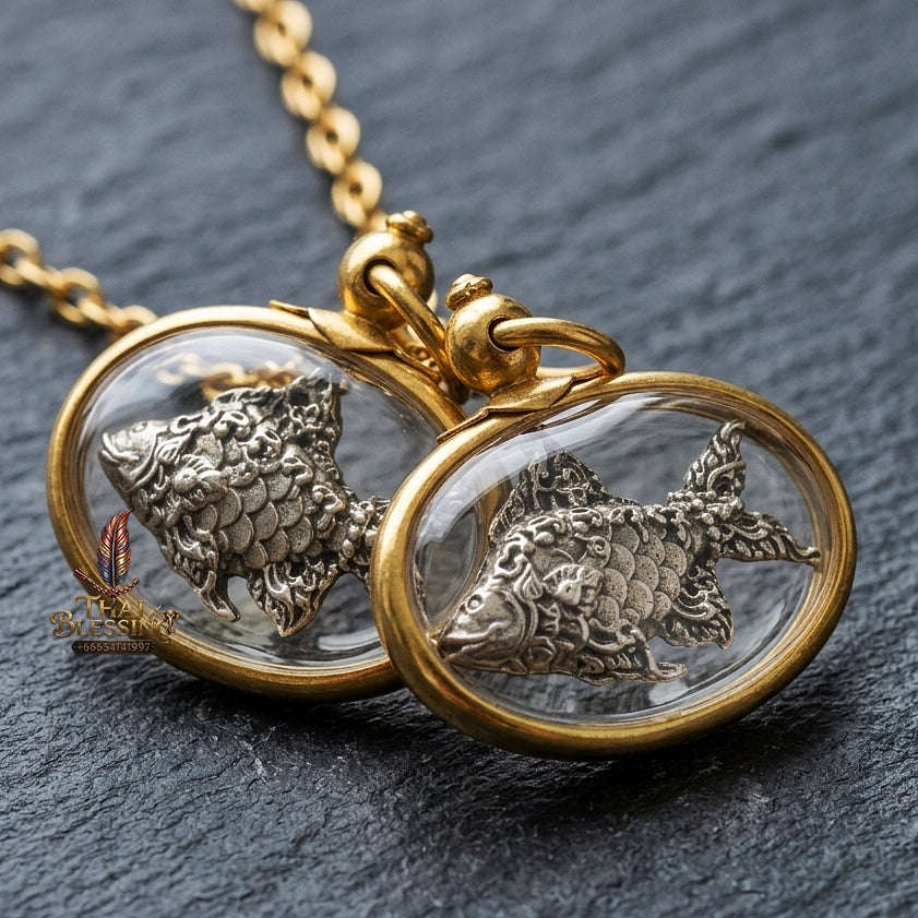 Sacred Lucky Carp Wealth Attraction Amulet (White Gold) – Luang Pu Maen Thai Blessing Co By RURUECHA