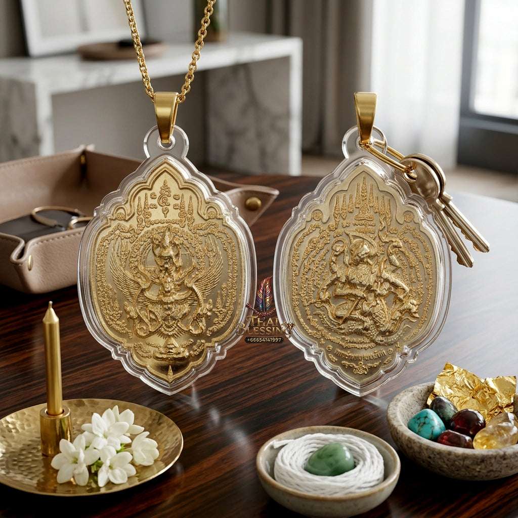 🛡️ Sacred "Narai Song Krut" (Vishnu Riding Garuda) & Hanuman Amulet: Alpaca Silver Edition, Blessed by Luang Phor Phian, Wat Kern Gathin (2011) Thai Blessing Co By RURUECHA