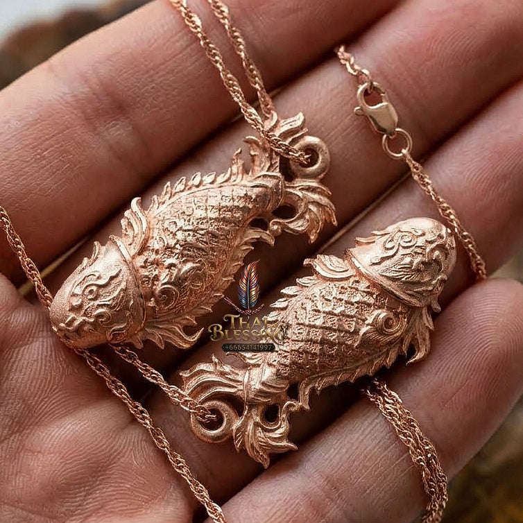 Sacred Palad Khik Pla Wealth Attraction Amulet (Pink Gold) – Pho Than Khiao BE 2563 Thai Blessing Co By RURUECHA