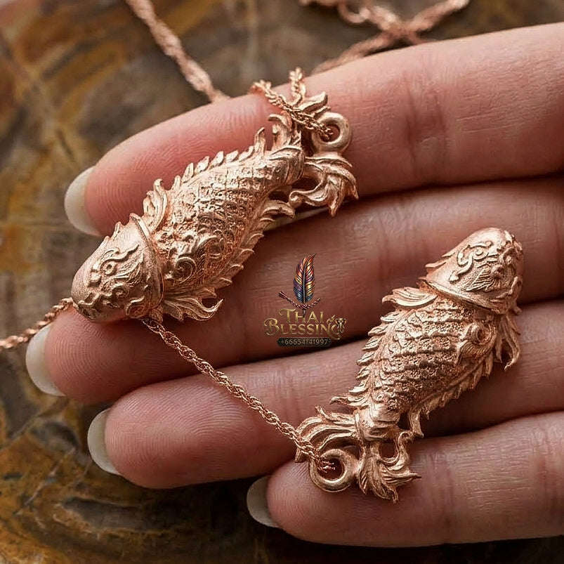 Sacred Palad Khik Pla Wealth Attraction Amulet (Pink Gold) – Pho Than Khiao BE 2563 Thai Blessing Co By RURUECHA