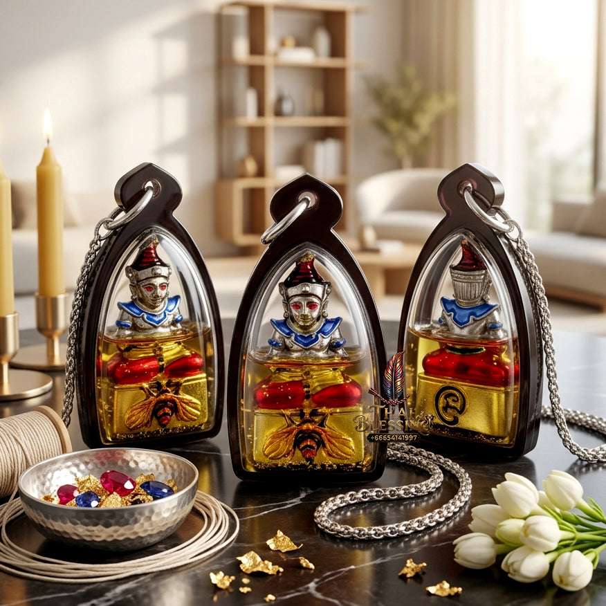 ✨ Sacred "Phaya Ngang Maeng Wan Kham" (Golden Fly Ngang): White Gold Alloy & Enamel Edition, Encased in "Wahn Dok Thong" Sacred Oil – Consecrated by Kruba Khamfan, Wat Kor Chok, Chiang Mai (2025) Thai Blessing Co By RURUECHA