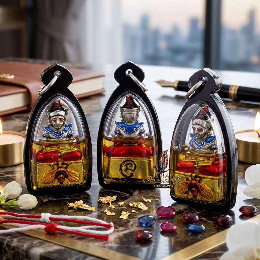 ✨ Sacred "Phaya Ngang Maeng Wan Kham" (Golden Fly Ngang): White Gold Alloy & Enamel Edition, Encased in "Wahn Dok Thong" Sacred Oil – Consecrated by Kruba Khamfan, Wat Kor Chok, Chiang Mai (2025) Thai Blessing Co By RURUECHA