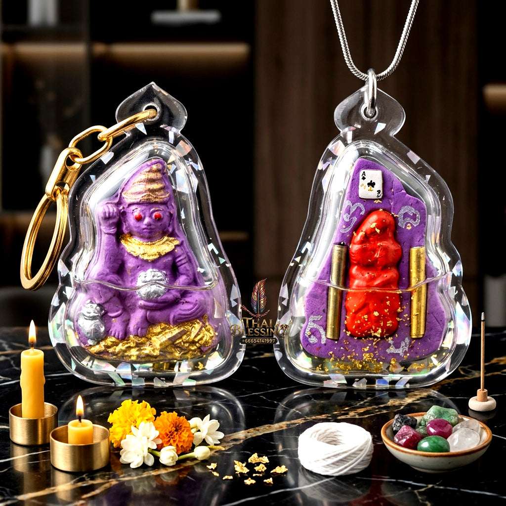 🔮 Sacred "Pho Ngang Nua Duang" (Master Above Destiny): Purple Charm Powder in Mystical Oil – Consecrated by Phra Ajarn Pom, Wat Sahakon Thung Mai (2025) Thai Blessing Co By RURUECHA