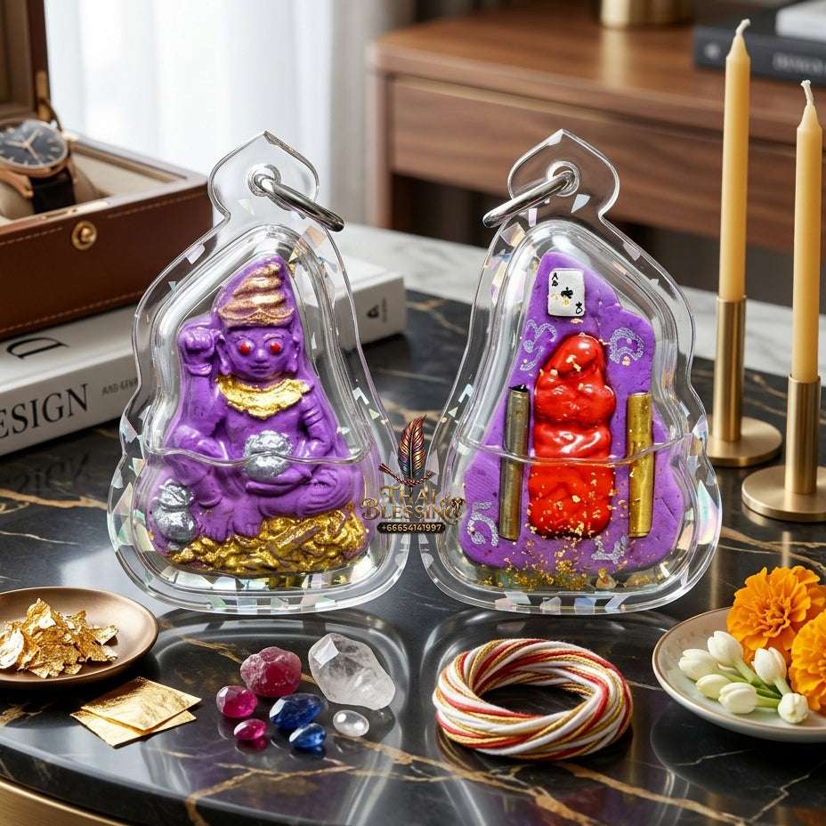 🔮 Sacred "Pho Ngang Nua Duang" (Master Above Destiny): Purple Charm Powder in Mystical Oil – Consecrated by Phra Ajarn Pom, Wat Sahakon Thung Mai (2025) Thai Blessing Co By RURUECHA